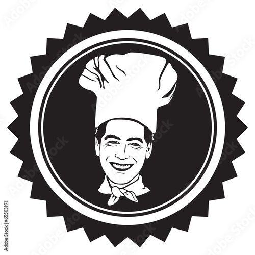 Rundes Logo mit Portrait eines Kochs – schwarz-weiß