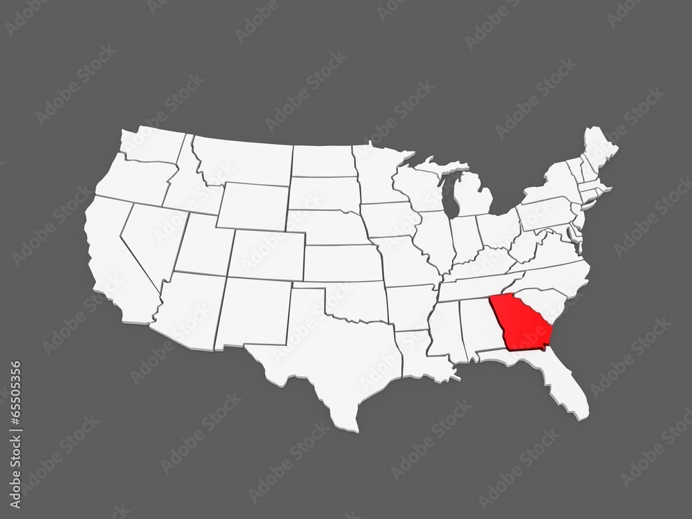 Three-dimensional map of Georgia. USA.