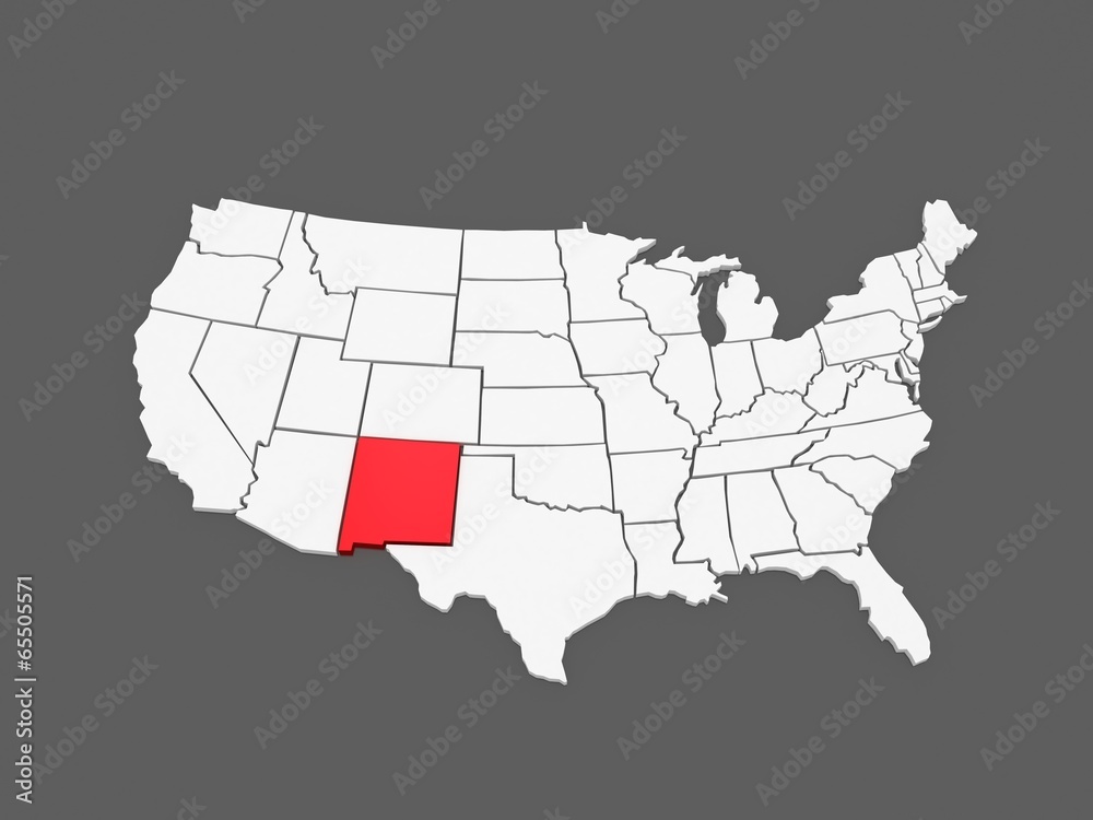 Fototapeta premium Three-dimensional map of New Mexico. USA.
