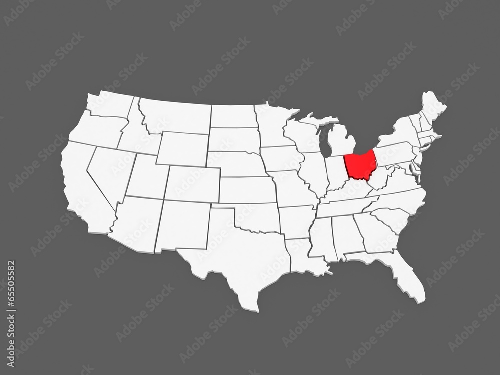 Fototapeta premium Three-dimensional map of Ohio. USA.