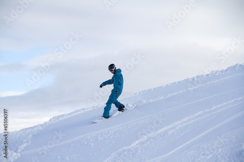 Snowboard freerider in the mountains