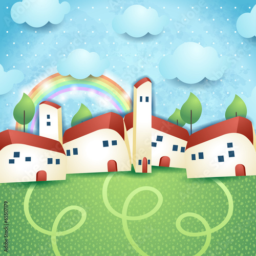 Fantasy landscape with village
