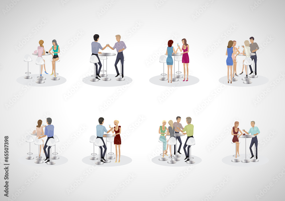Group Of Friends At The Bar Table Set - Isolated On Gray Group Of Friends At The Bar Table Set - Isolated On Gray