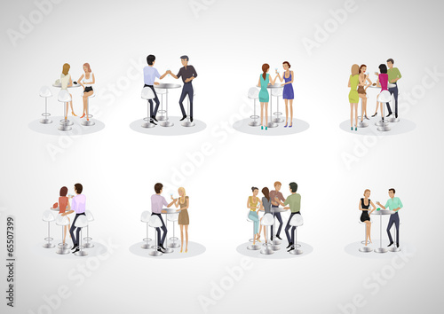 Group Of Friends At The Bar Table Set - Isolated On Gray