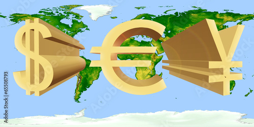 Volume dollar signs of the USA, eurocurrency and Japanese yen of photo