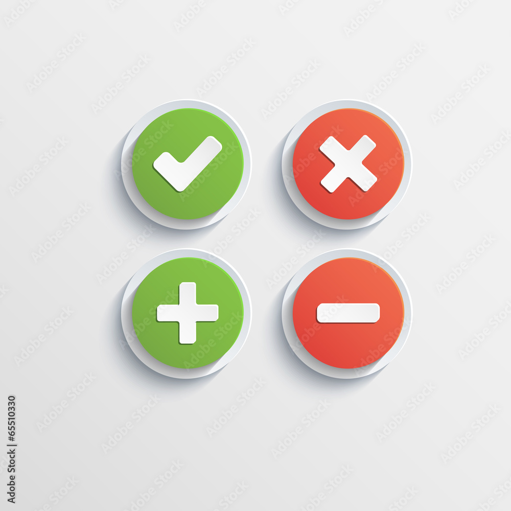 Round flat buttons of validation icons with shadow Round flat buttons of validation icons with shadow