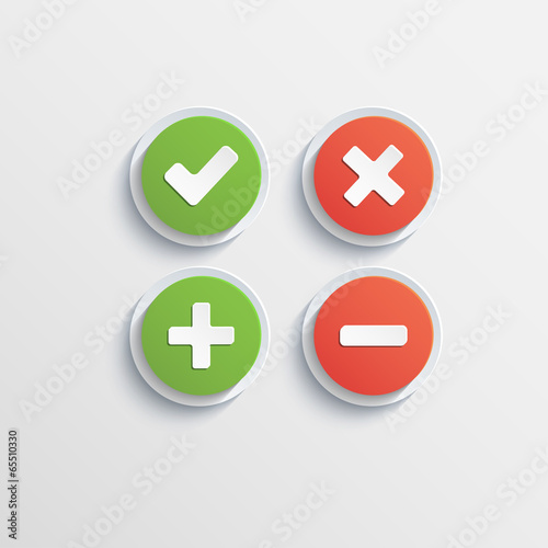 Round flat buttons of validation icons with shadow