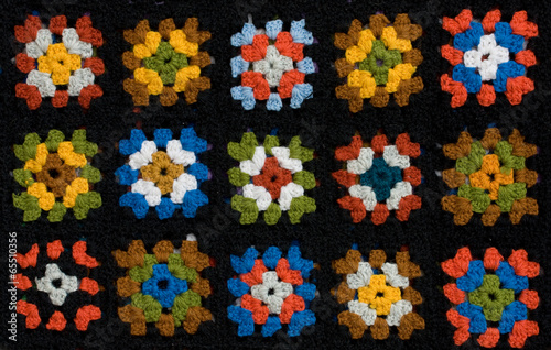 Retro homemade crochet blanket made from Granny Squares photo