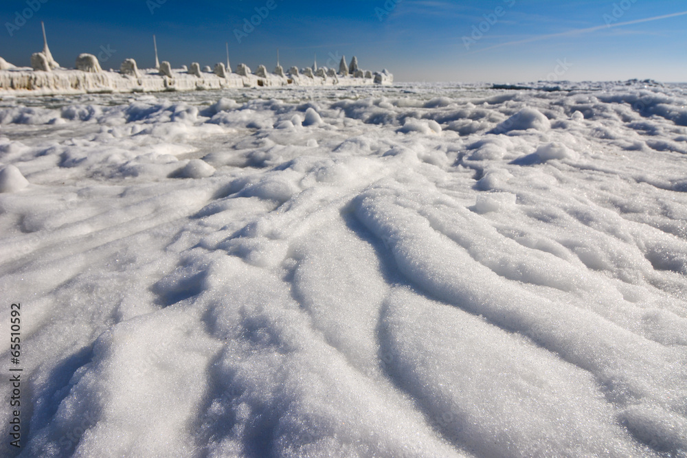 Frozen ice ocean coast - polar winter