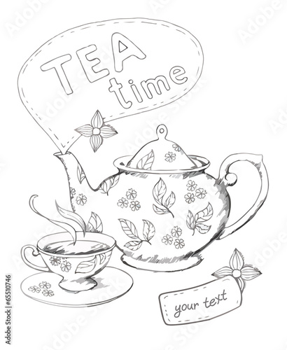 Teapot and cup vector background