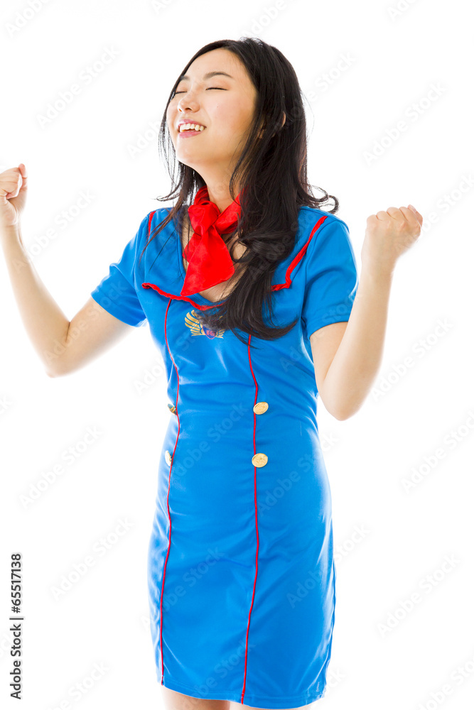 Asian air stewardess celebrating success Asian air stewardess celebrating success