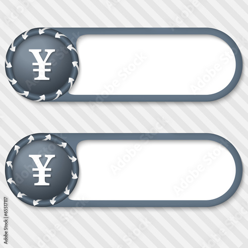 set of two vector buttons with arrows and yen sign