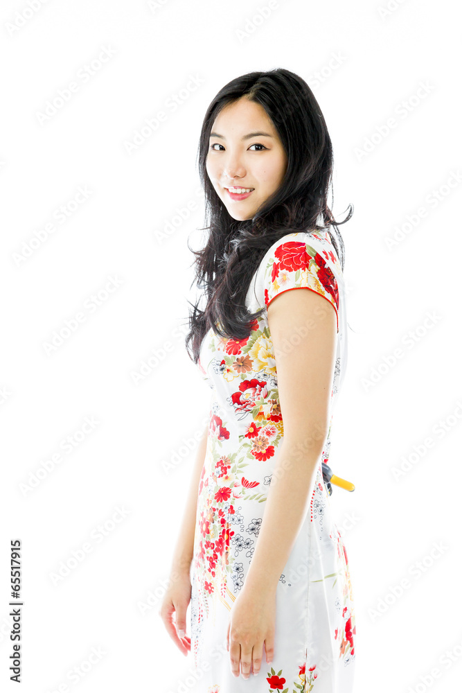 Asian young woman turning back isolated on white background Asian young woman turning back isolated on white background
