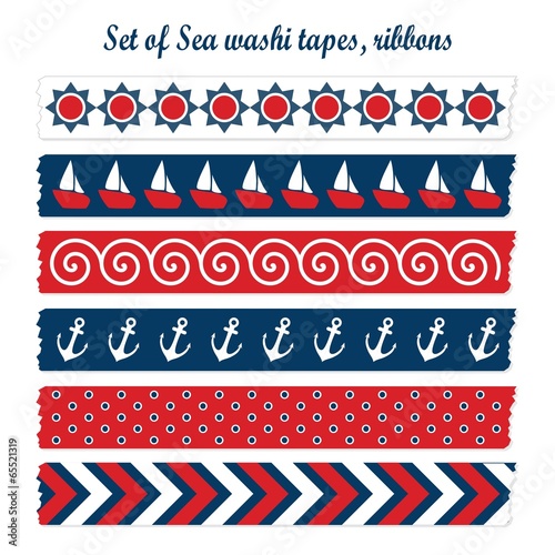 Set of summer sea washi tapes, ribbons, vector patterns