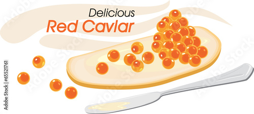 Delicious red caviar with butter