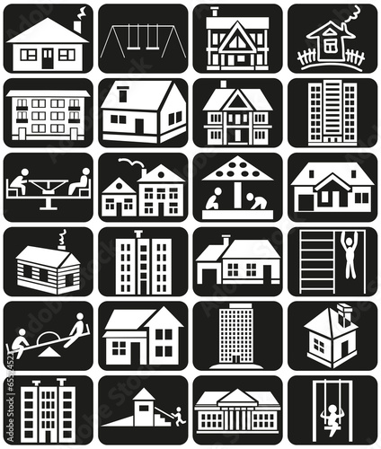 facade houses and playground