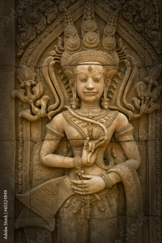 Apsara sculptures at Angkor Wat,detail of stone carvings