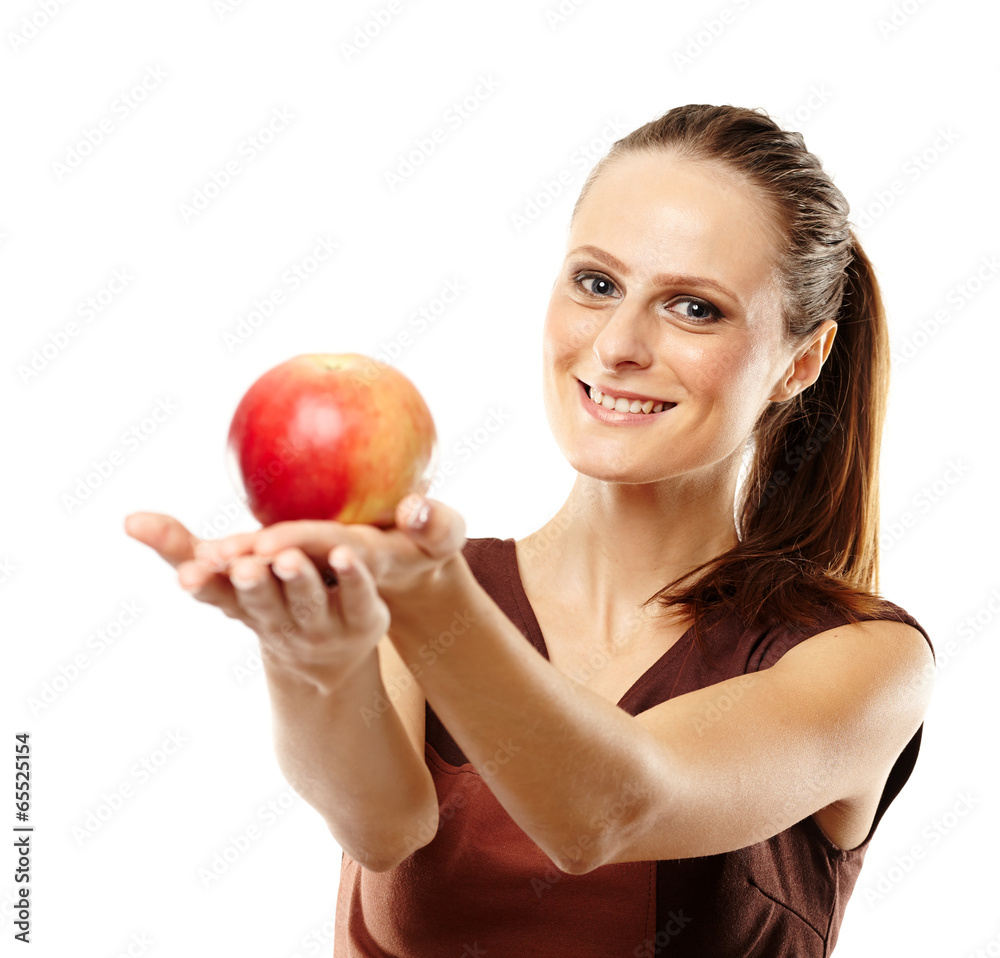 Young caucasian woman with red apple Young caucasian woman with red apple