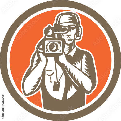 Cameraman Holding Movie Video Camera Circle