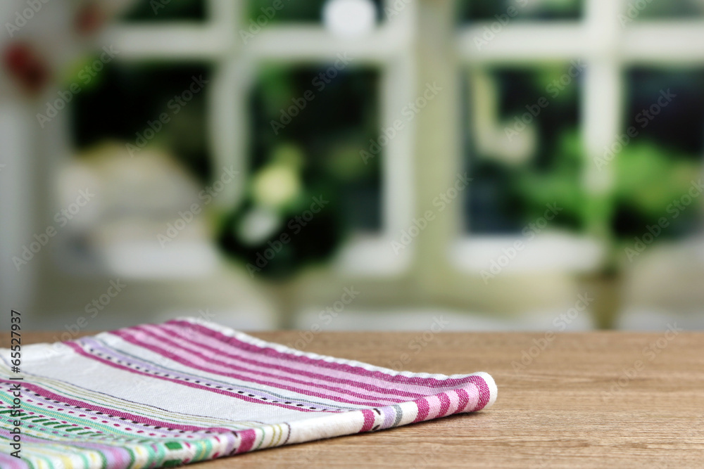 Background with wooden table and tablecloth