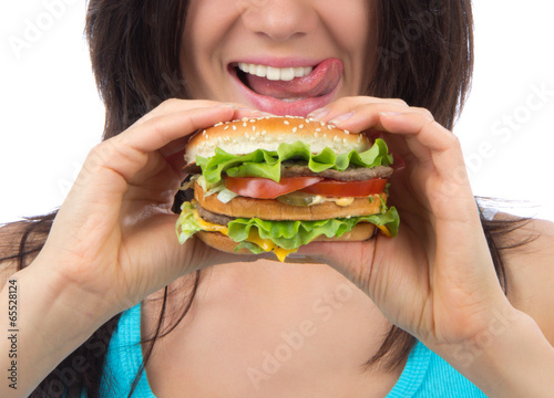 Fast food concept. Tasty unhealthy burger sandwich