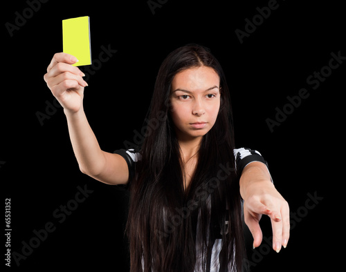 Sexy Soccer Referee with yellow card