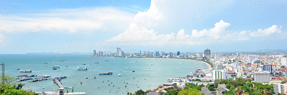 Panoramic view of Pattaya beach and Pattaya city - Thailand Panoramic view of Pattaya beach and Pattaya city - Thailand