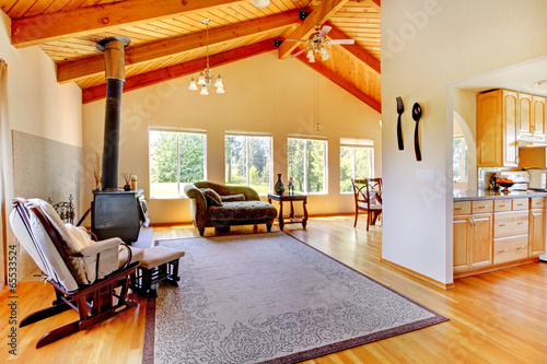 Log cabin style house interior.