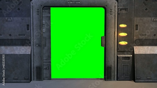 Spaceship Spacestation Door open Close - green screen