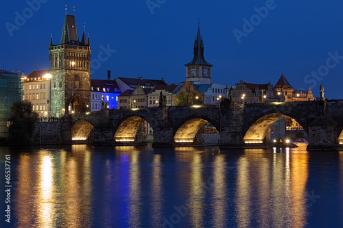 Charles Bridge in Prague at evening