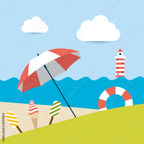 Summer sunny beach day. Vector illustration.