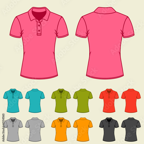 Set of templates colored polo shirts for women.