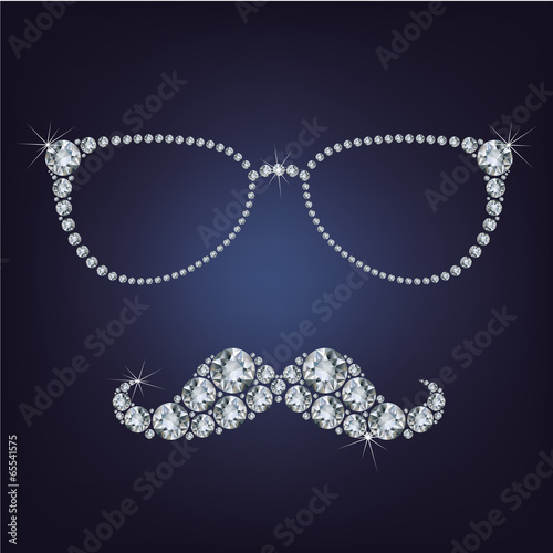 hipster mustache and glasses made up a lot of diamonds