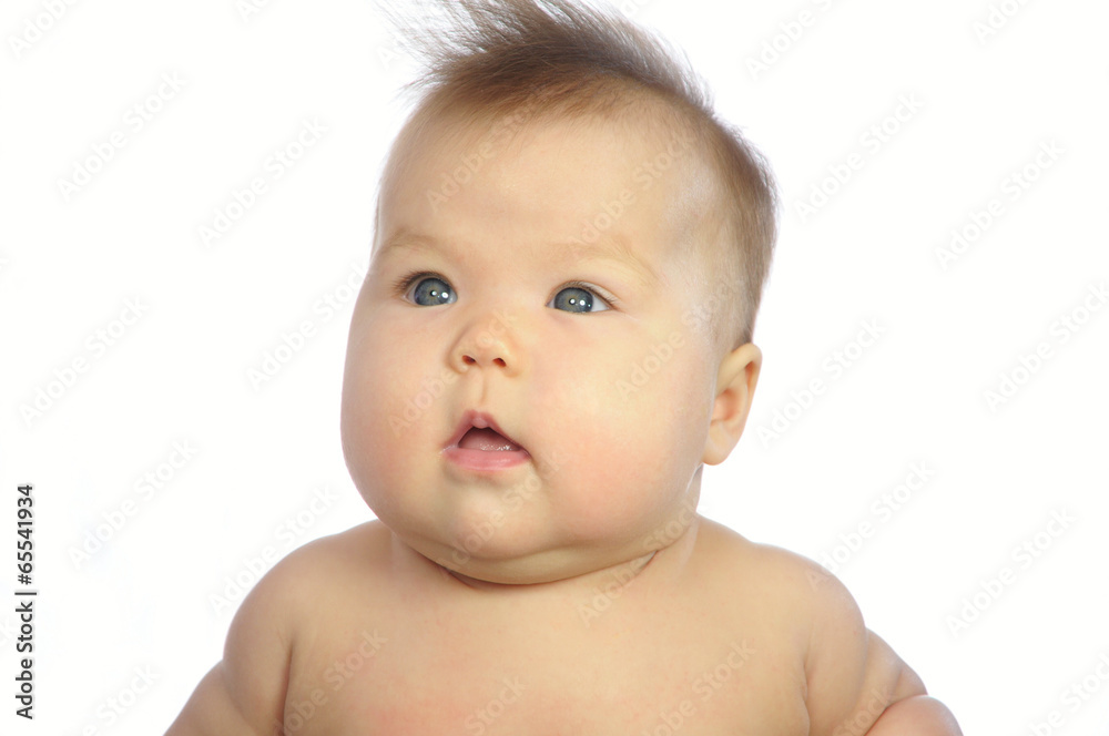 White caucasian Baby looking up isolated