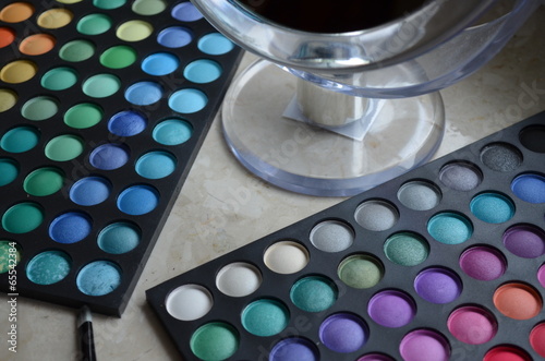 Palette of colorful eye shadows