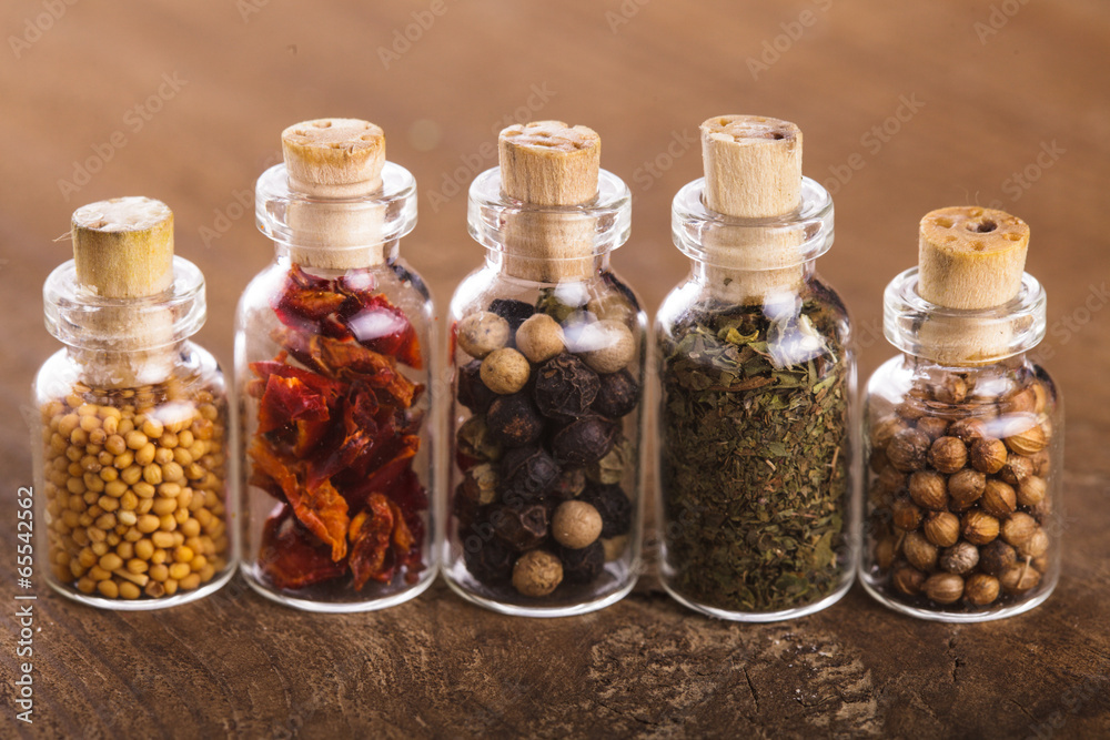 bottles with spices bottles with spices