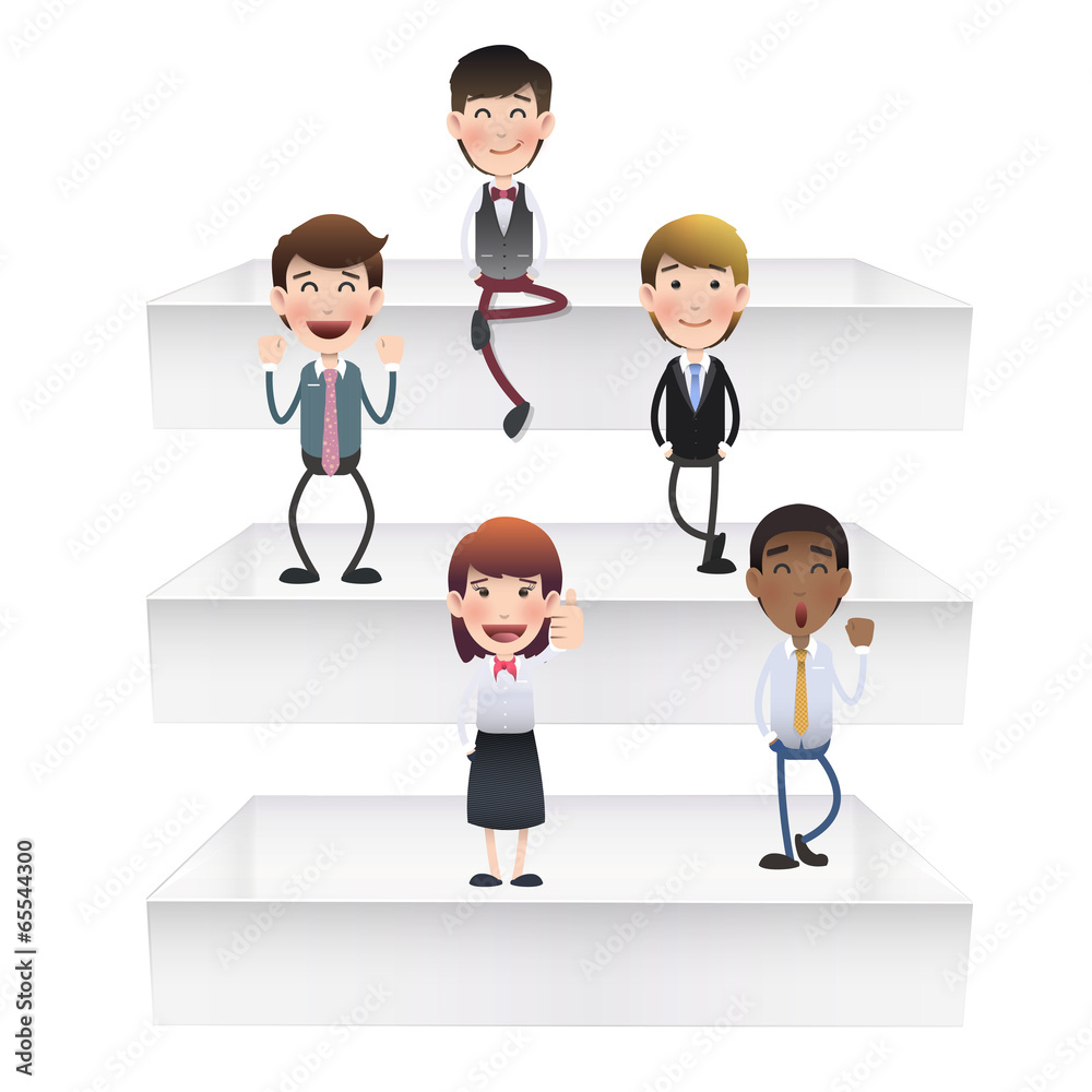 Business people on shelves over white background
