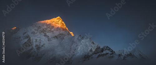 Himalya summits Everest and Nuptse at sunset