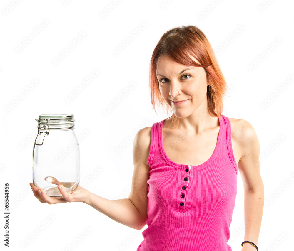 Pretty girl holding an empty bottle Pretty girl holding an empty bottle