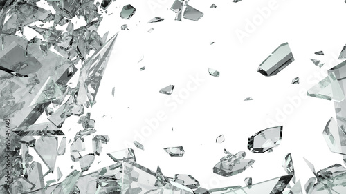 Pieces of shattered glass isolated on white