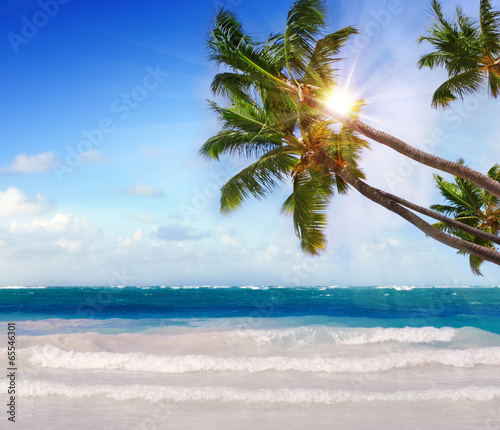 Fototapeta Naklejka Na Ścianę i Meble -  Caribbean beach and sun shining. 