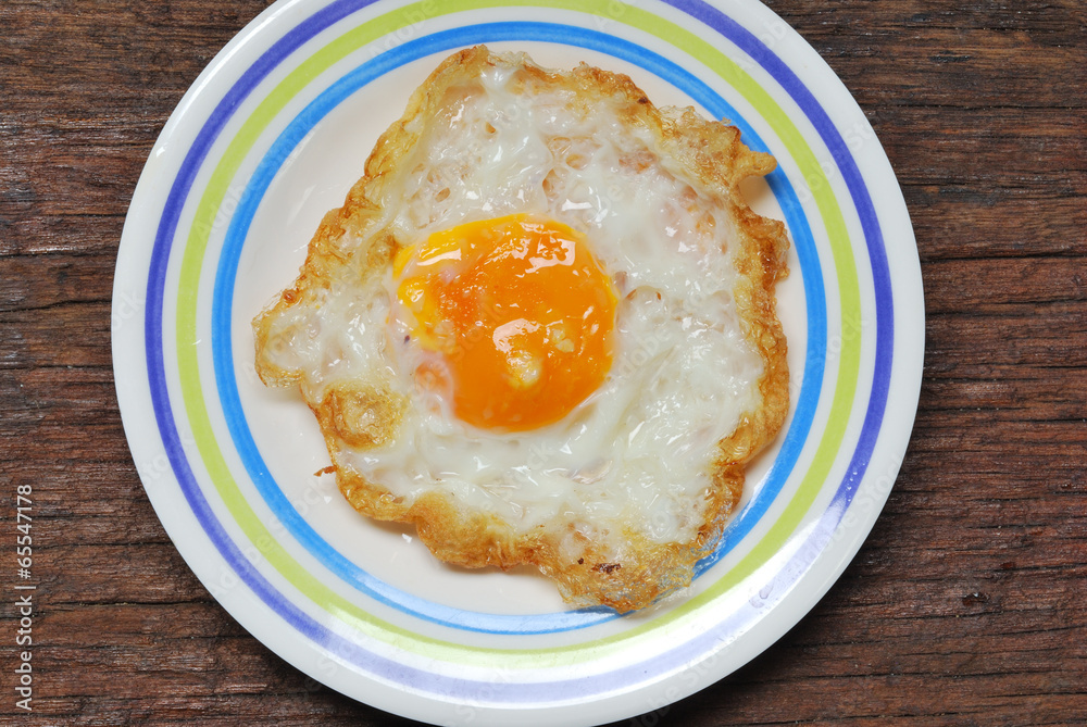Fried Eggs on a plate (wooden background) Fried Eggs on a plate (wooden background)