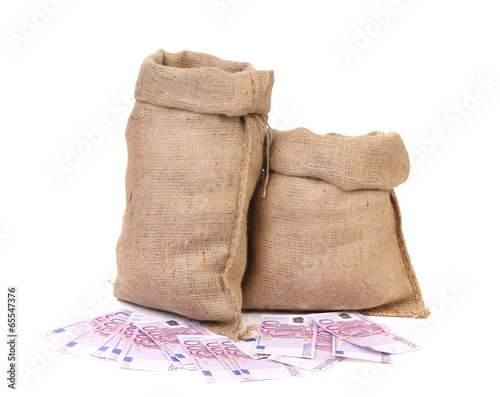 Burlap sack with money. photo