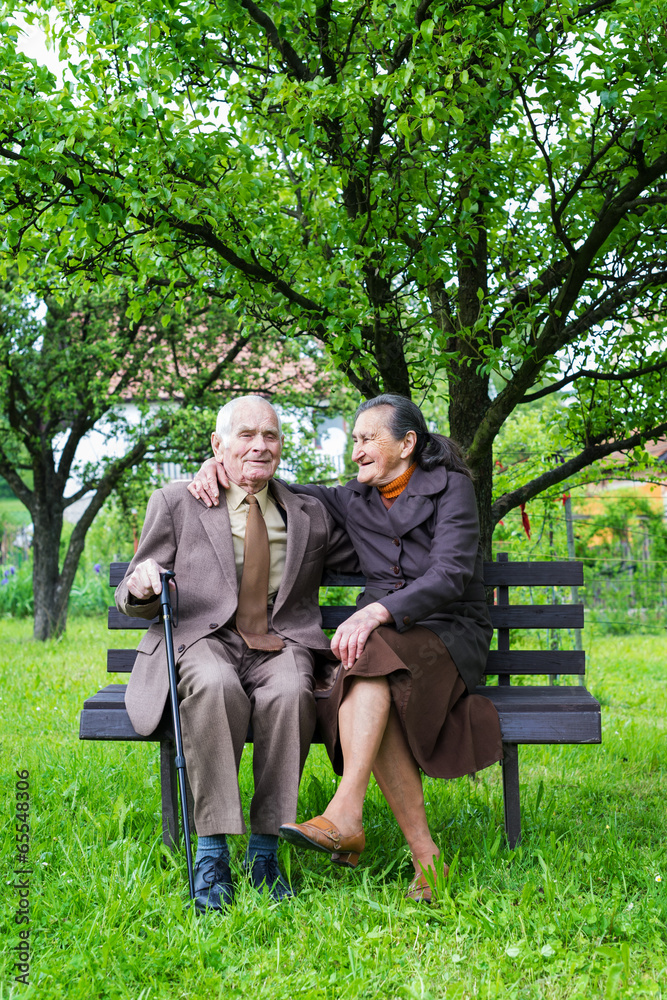 Cute 80 plus year old married couple in their garden. Cute 80 plus year old married couple in their garden.