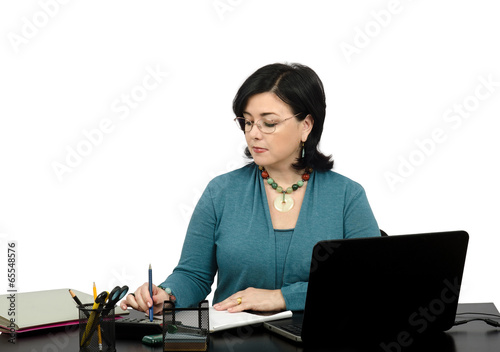 Woman is financial adviser working online photo