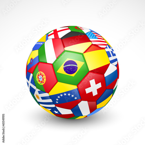 Football soccer ball with world teams flags. Vector