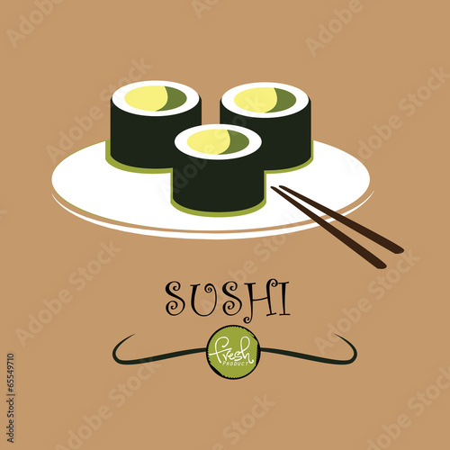 sushi with chopsticks. concept vector illustration