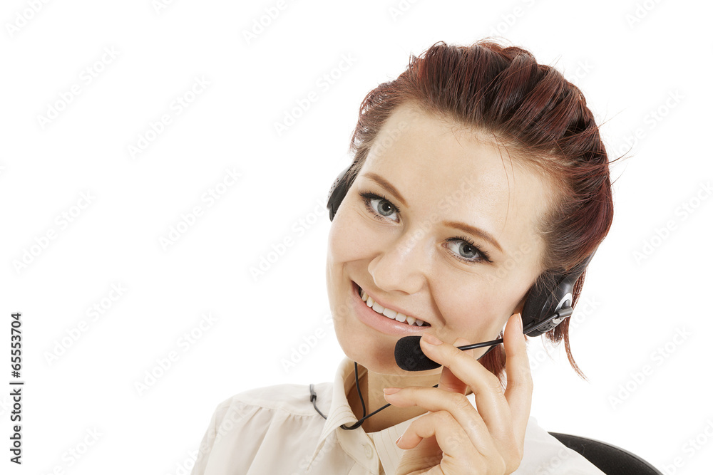 call center smiling operator with phone headset