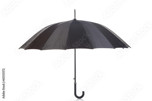 Open black umbrella isolated on white