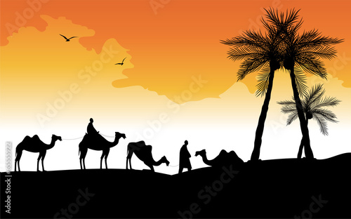 carovana di cammelli nel deserto